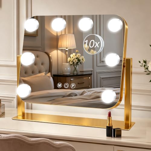 Vanity Mirror with Lights (Gold / 14"L x 12"W)