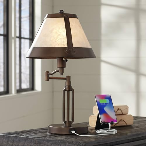 Samuel 21 1 4" High Bronze Brown Desk Lamp USB Mica Shade Swing Arm (Bronze)