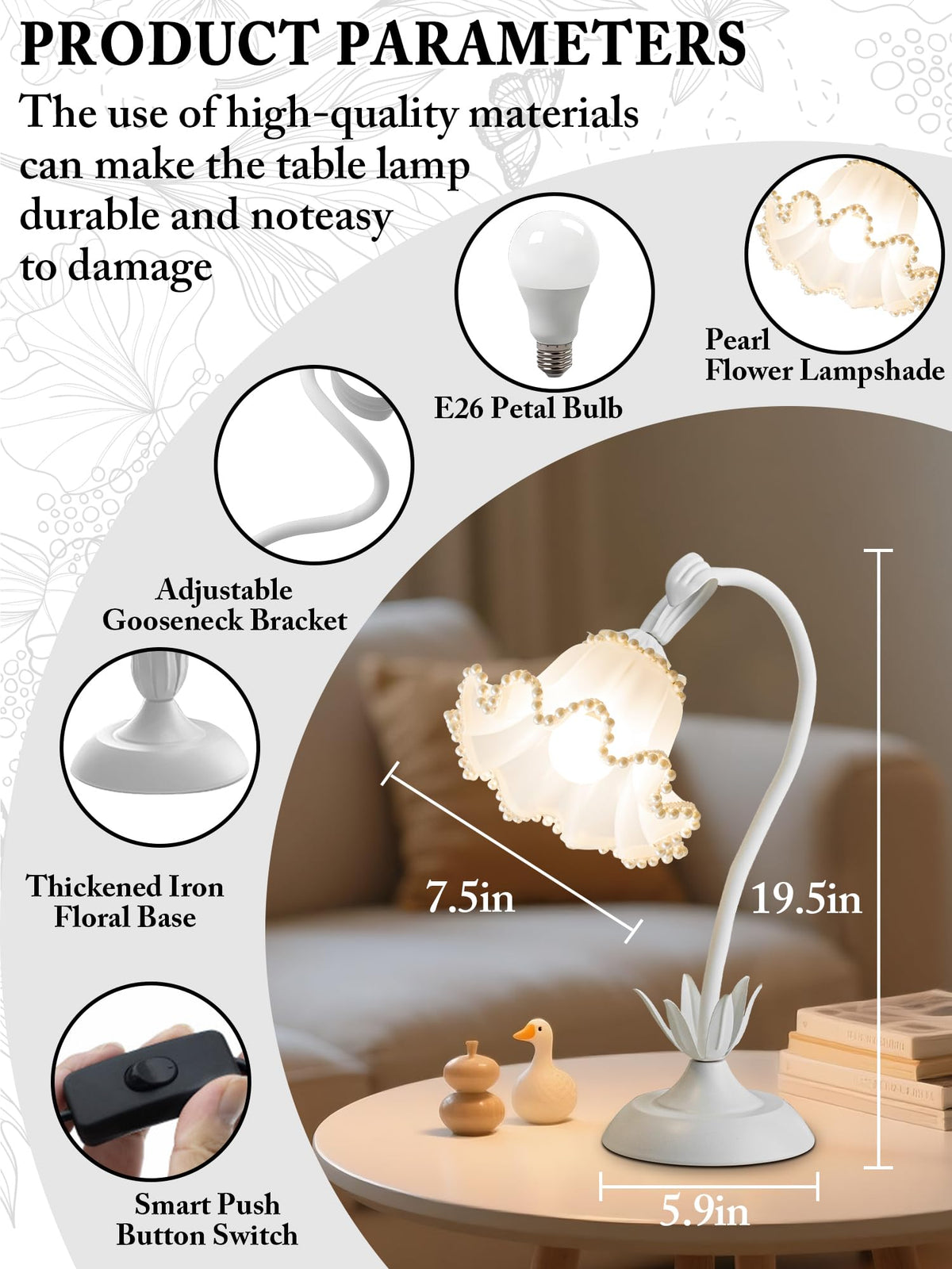 Flower Table Lamp (White Pearls)