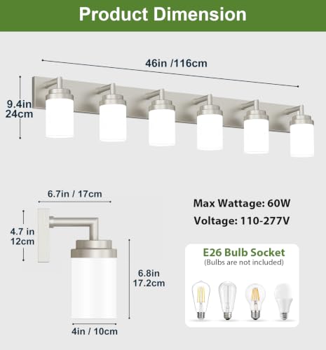 Bathroom Light Fixtures (Nickel-White Shade / 6-Light)
