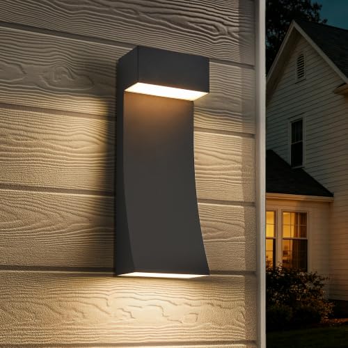 Modern Outdoor Wall Light Curved Design Waterproof (15"H 30W Textured Black)