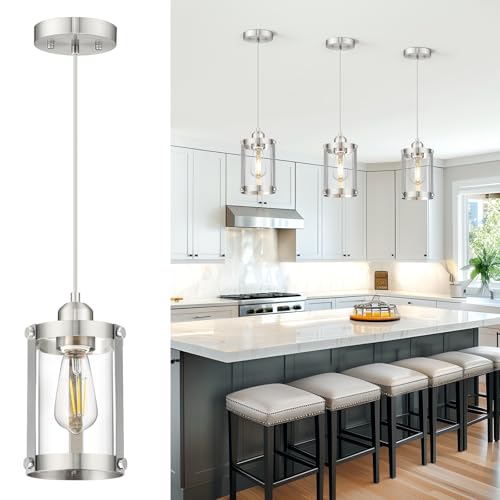 Brushed Nickel Pendant Lights Kitchen Island (Nickel + Clear Glass / 1-Light Pendant, 1 Pack)