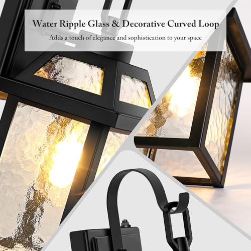 2 Pack Dusk to Dawn Outdoor Wall Lights with Water Ripple Glass (13.8" (2-Pack）)