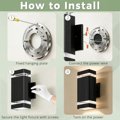 Square Outdoor Wall Lights (4 Packs-Black / No Dusk to Dawn)