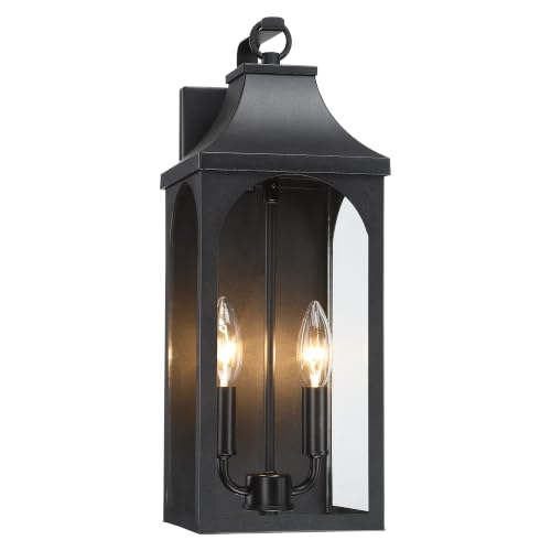 17-Inch 2-Light Outdoor Porch Wall Lantern, Black Exterior Light (17 inch)