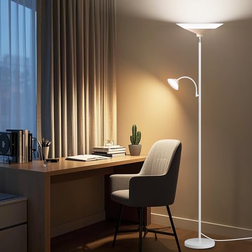Torchiere Floor Lamp with Wood Grain Shade (Wood Grain)
