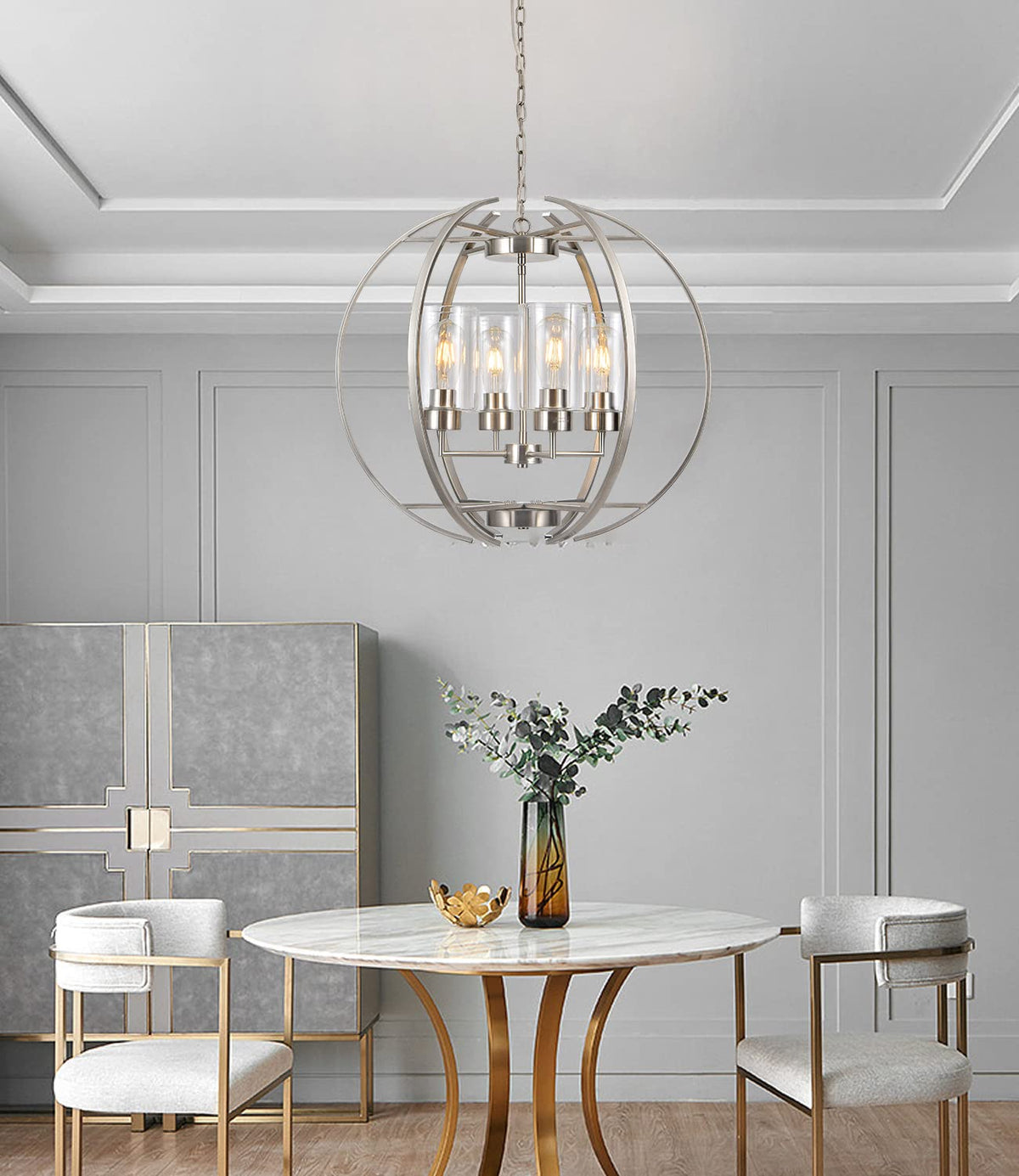 24" Brushed Nickel Globe Chandelier (Brushed Nickel Clear glass 24")