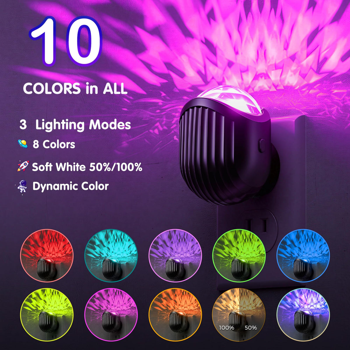 Night Lights Plug into Wall (whale-RGB / 2 Pack)