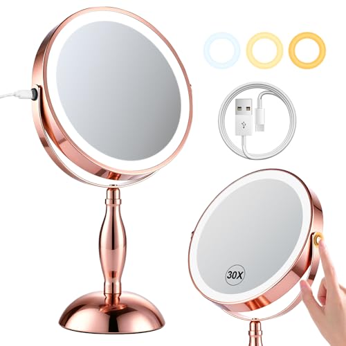 30X Makeup Mirror with Lights and Magnification (Rose Gold)