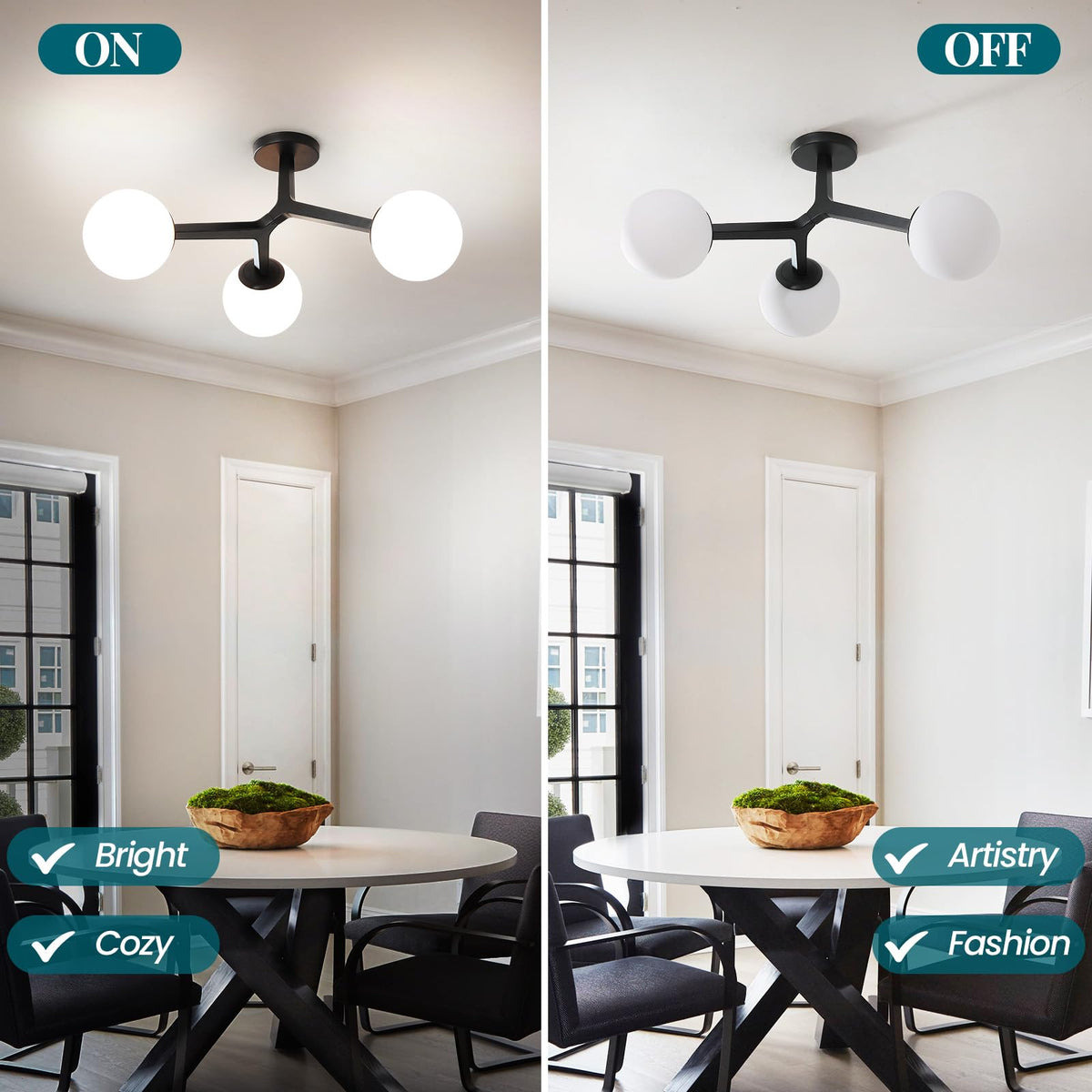 Semi Flush Mount Ceiling Light Fixture 3 (Black)