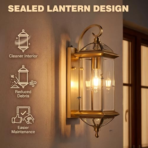 Solid Copper Dusk to Dawn Outdoor Wall Lantern (Warm Satin Brass / 20''H)