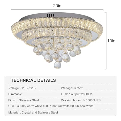 Elegant LED Crystal Raindrop Ceiling Light (Silver / 20 inches)