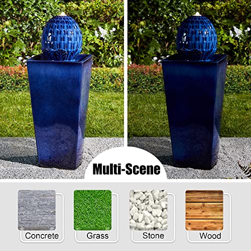 Patio Fountain Waterfall with LED Light Outdoor Fountain Pedestal Water Fountain