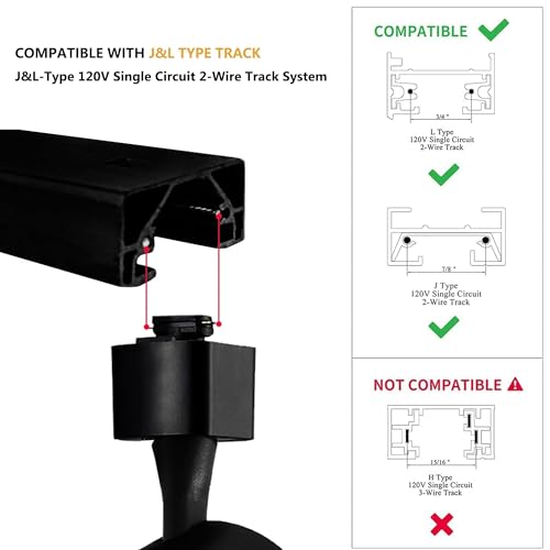 J&L Type LED Track Lighting Kit Dimmable Adjustable Angle Light Heads (Black)