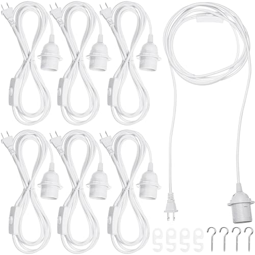 6 Pack Pendant Light Cord E26 E27 Socket with Switch (White)