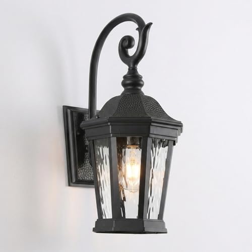 Black Exterior Wall Sconces (Black & Water Glass / 21 inch-Wall Lamp)