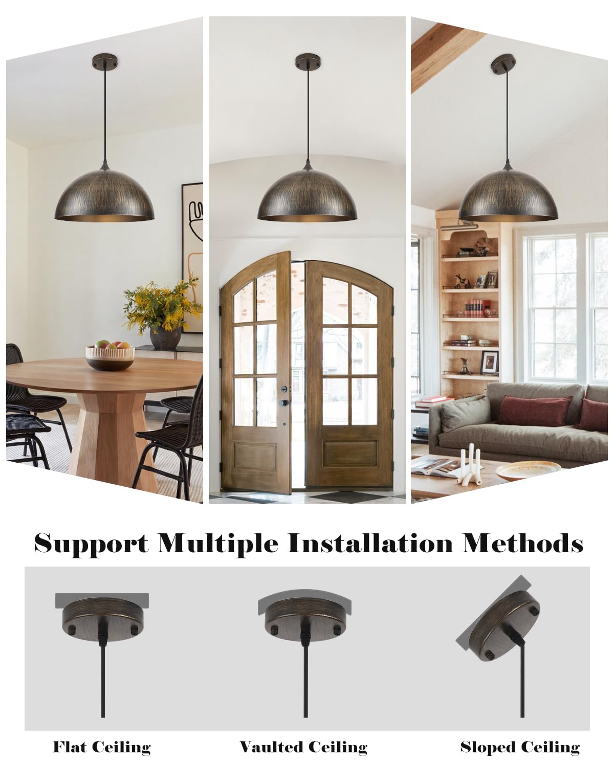 Brass Pendant Lights Kitchen Island (Brass+Black / 16"x2)