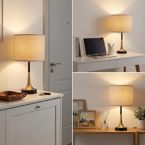 16.5'' Modern Table Lamps Set of 2 with Gold Metal Base and Linen Shade