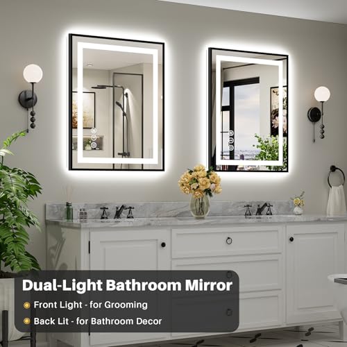 28X36 Inch LED Bathroom Mirror with Black Frame (Backlit+front Lit With Black Frame / 28"L x 36"W)