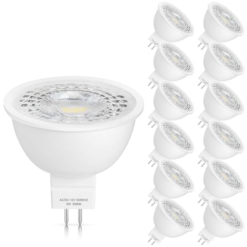 12 Pack MR16 LED Bulb 5W GU5.3 12V Spotlight (Daylight White)