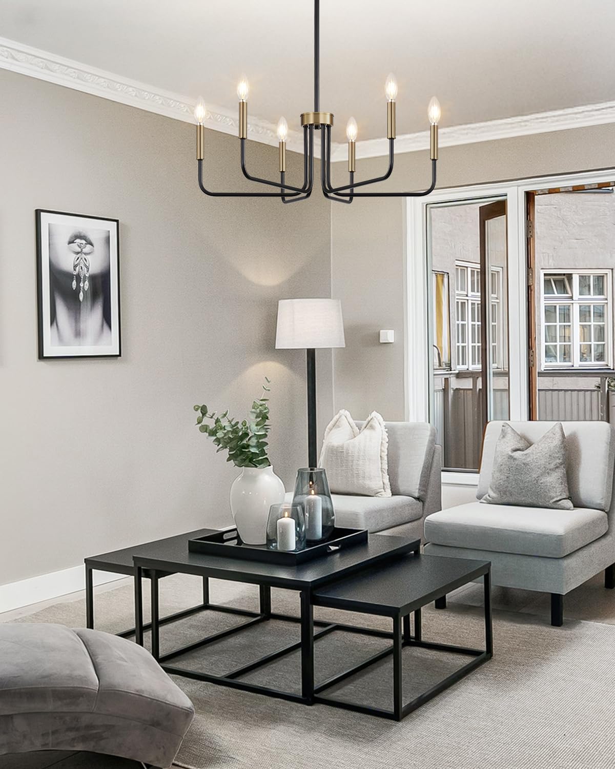 6 Light Black and Champagne Bronze Chandelier (Black and Champagne Bronze / 6-Light)