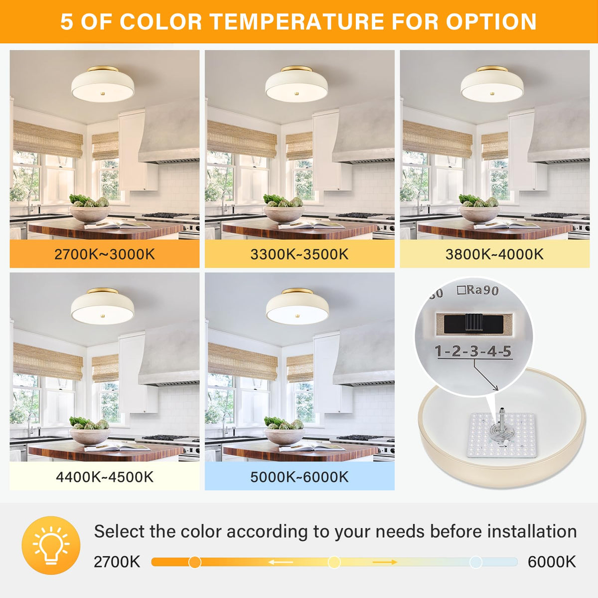 Dimmable LED Ceiling Light Fixture (Cream White / 11.81IN)
