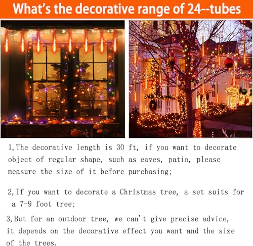 Halloween Lights 24Tubes Meteor Shower Orange Lights (orange)