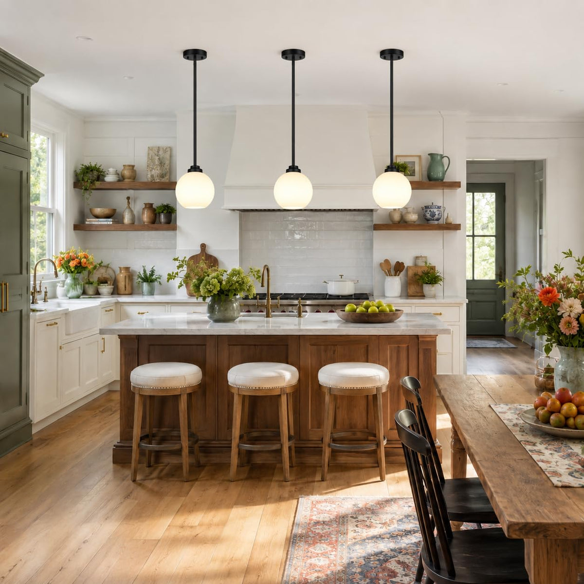 2 Pack Modern Globe Pendant Lights Kitchen Island Milk Glass (Matte Black + Milky White Glass 2 Pack)