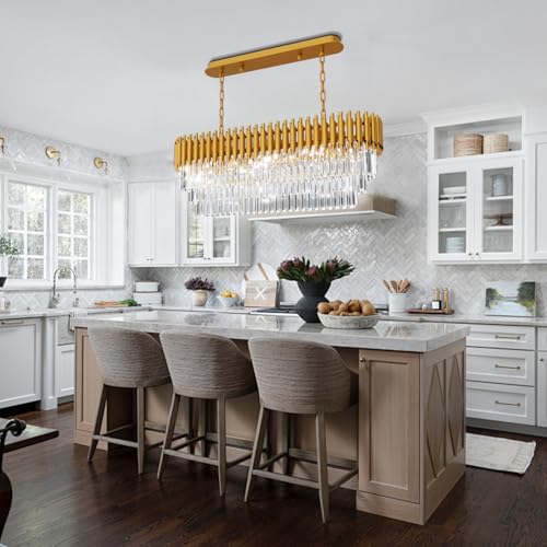 8 Light Modern Gold Crystal Chandelier (Gold L40")