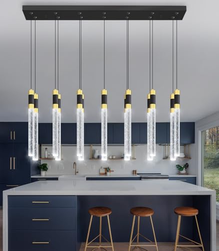 14 Lights Modern Rectangular Chandeliers for Living Room LED Dimmbale Light Fixture for High Ceiling Pendants Lighting for Dining Room (14 lights Rectangular)