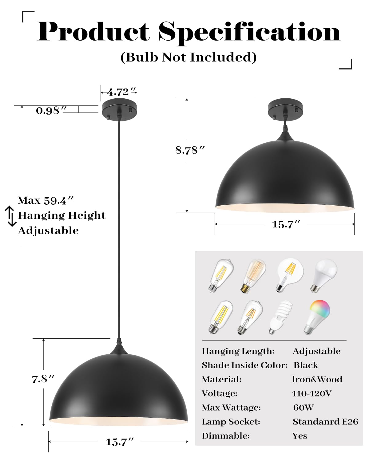 Large Pendant Lights Kitchen Island (Black+White / 16"x2)
