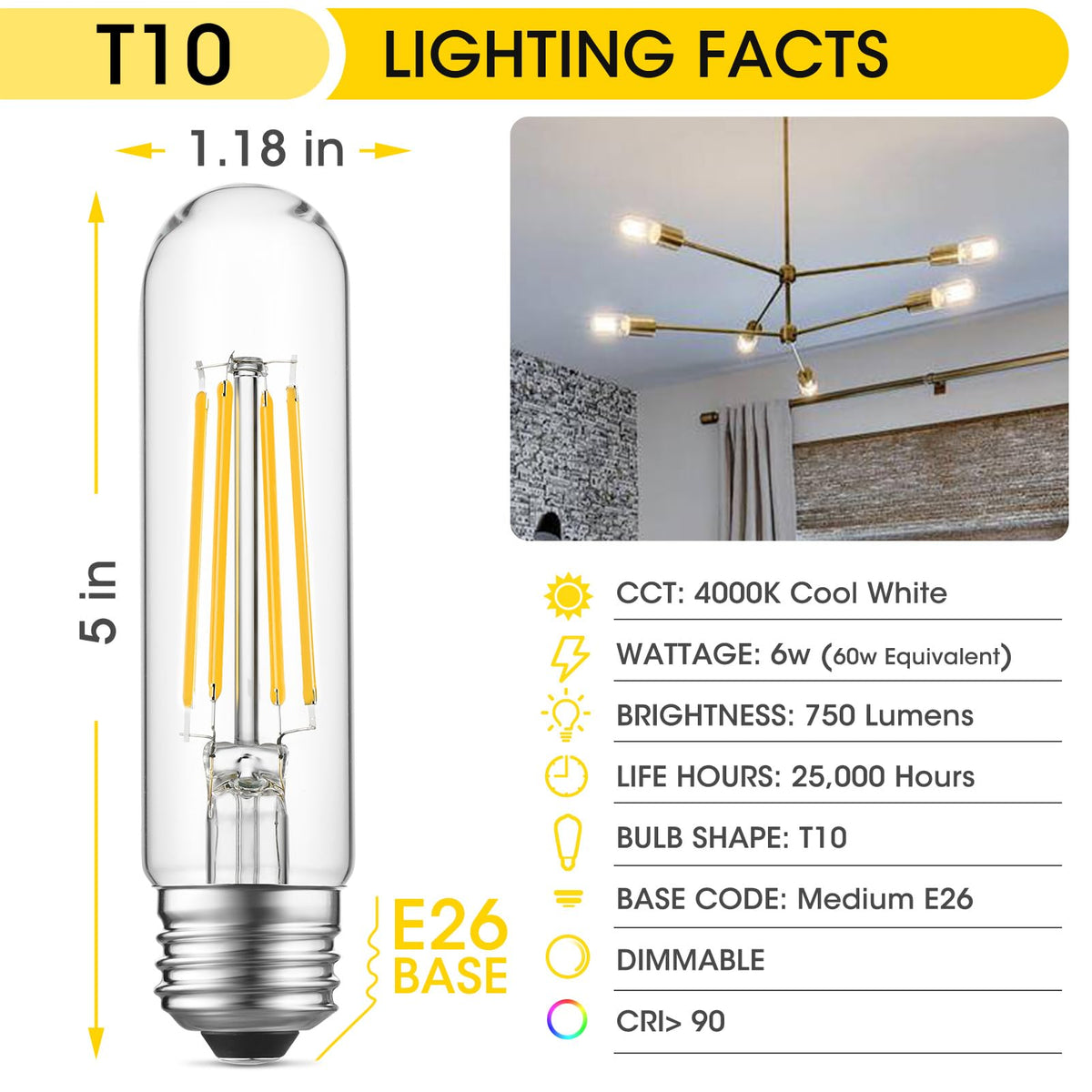 5" T10 Tubular LED Light Bulb (Cool White / 5 Inch- 4 Count)