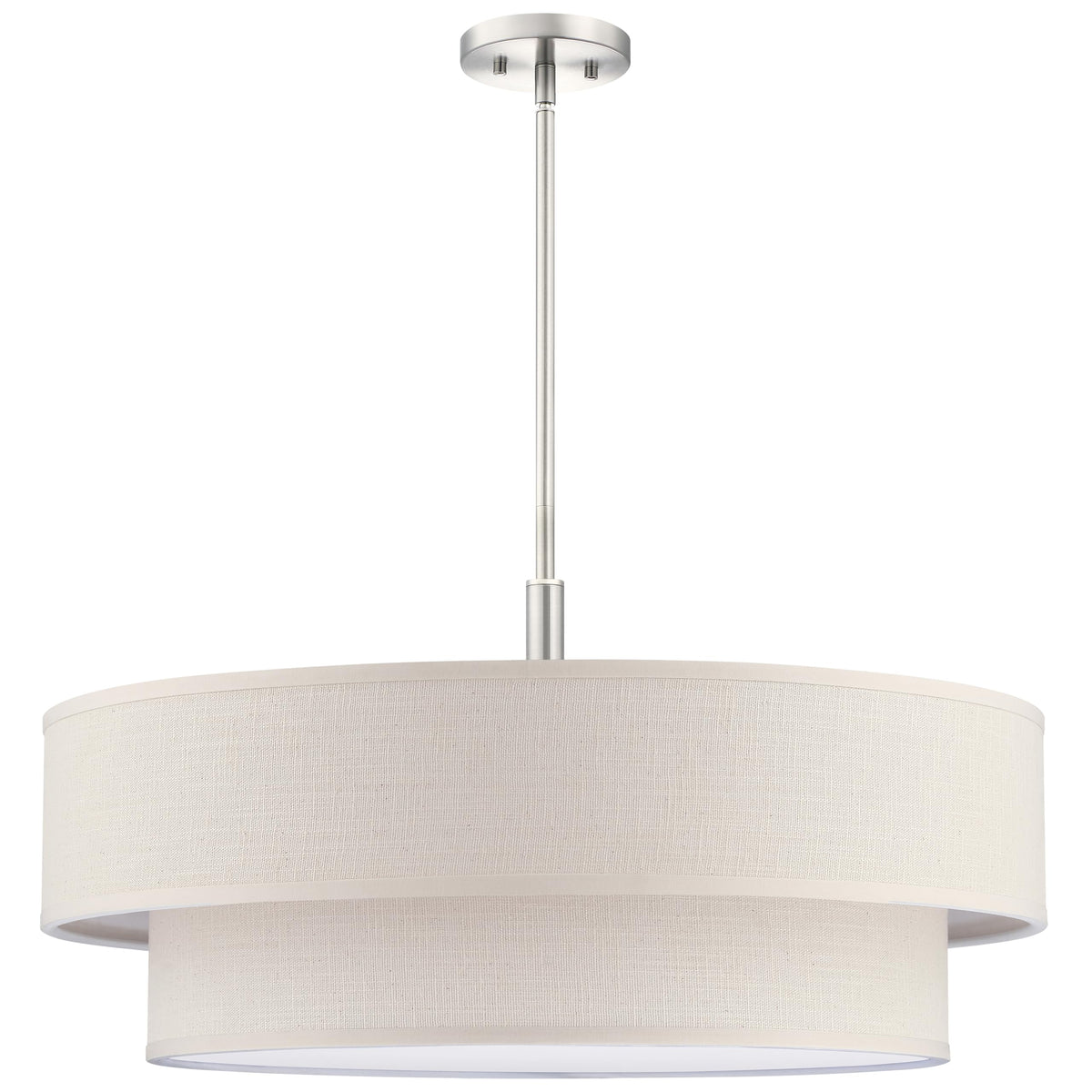 6 Light 26" Cream Fabric Shade Hanging Brushed Nickel Farmhouse Pendant Light (Brushed Nickel / 26")
