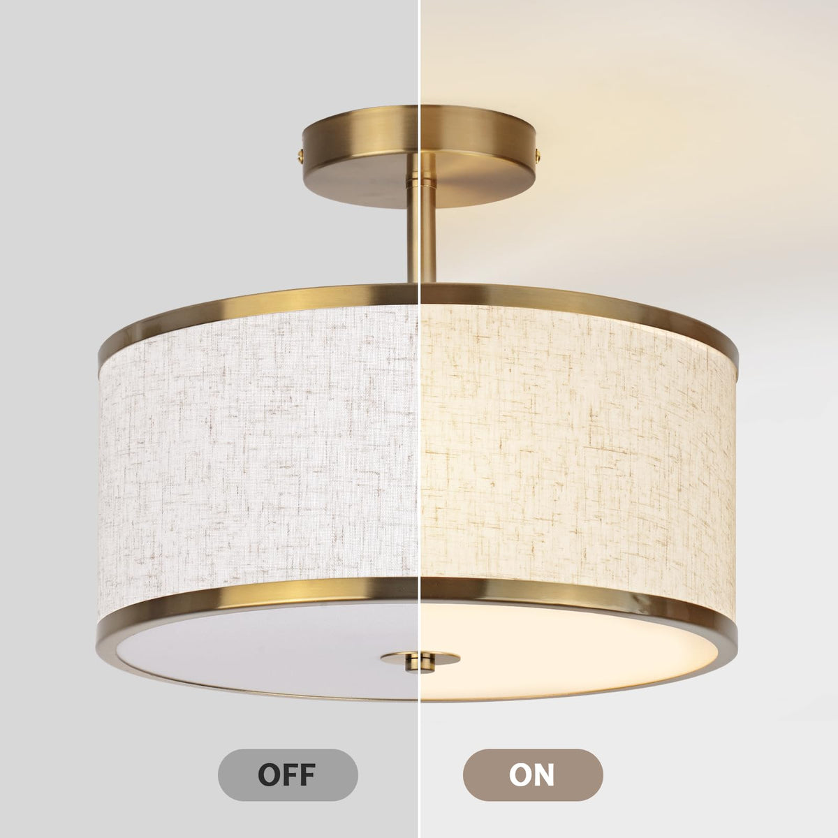 12.6 Inch Semi Flush Mount Ceiling Light (Gold Edge-Beige)