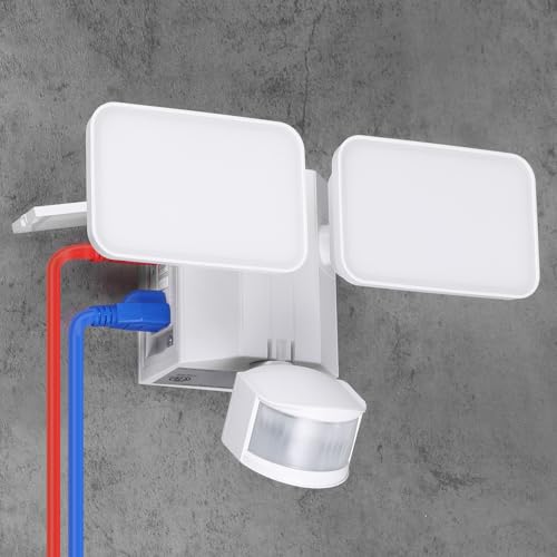 LED Security Light with GFCI Outlets Flood Lights 5000K White (White)