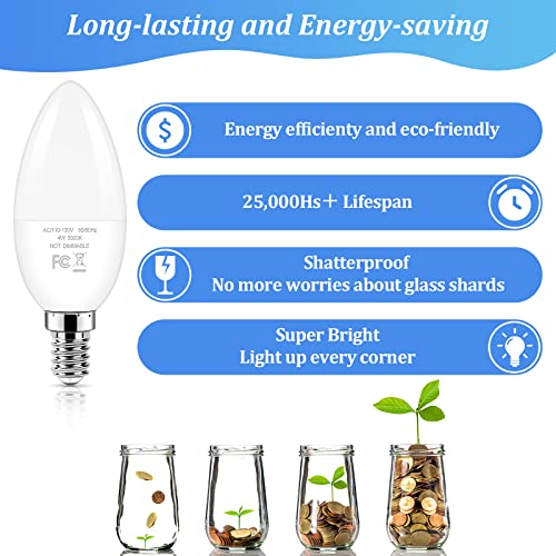 Candelabra 40W Equivalent LED Light Bulbs (5000k Daylight White / 6 Pack)