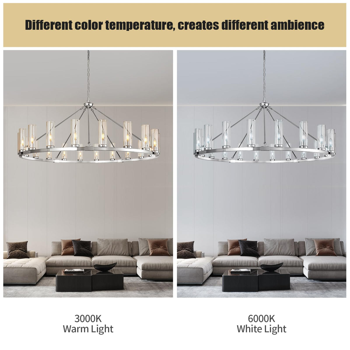 20 Light Large Wagon Wheel Chandelier with Clear Glass Shade Chrome Round Pendant Light Farmhouse Industrial Chandeliers Dining Room Light Fixture for Stair Living Room Foyer Kitchen (Chrome / 1 Tier-20 Lights)