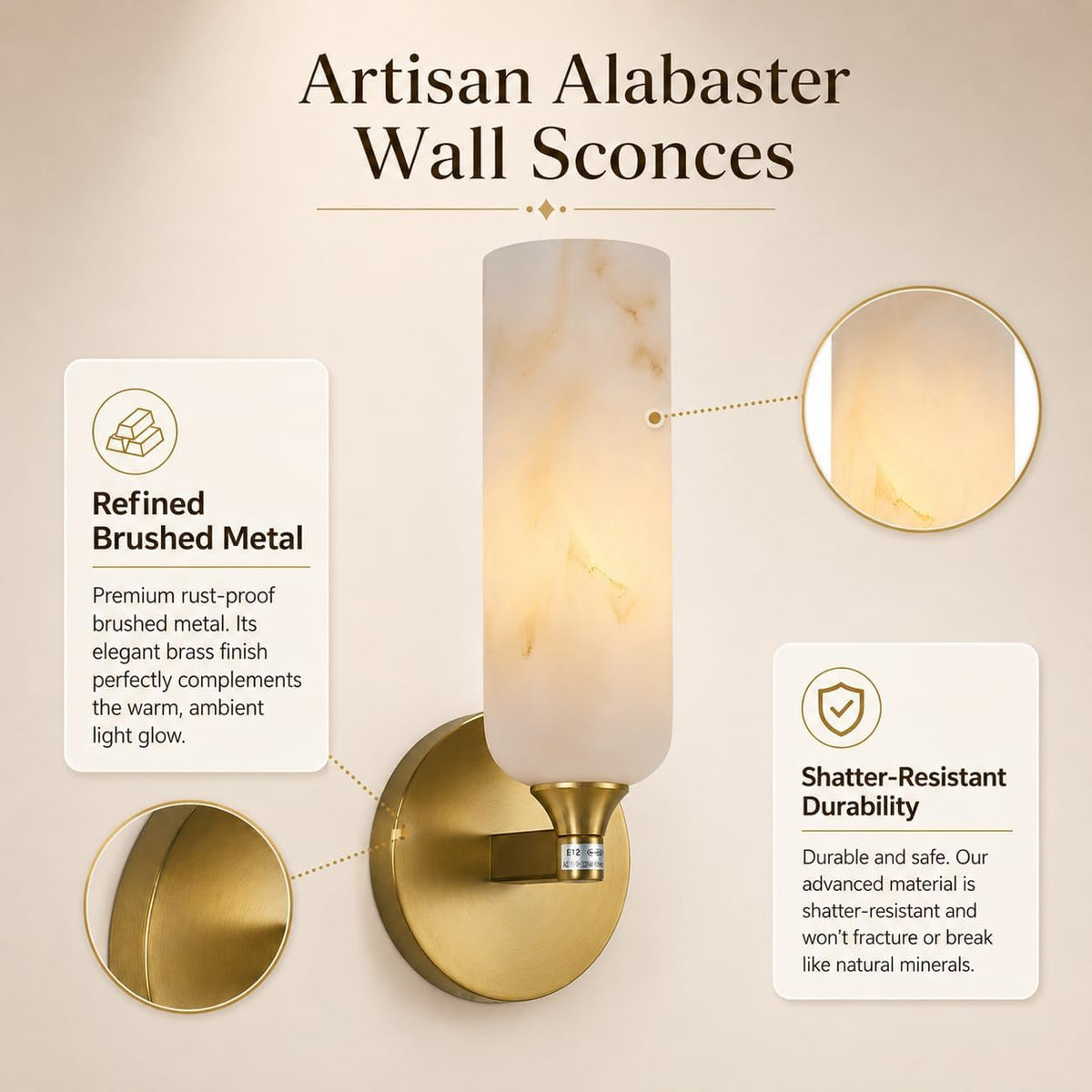 Artisan Alabaster Wall Sconces Set of 2 (Brass-A / 12inch-2pcs)