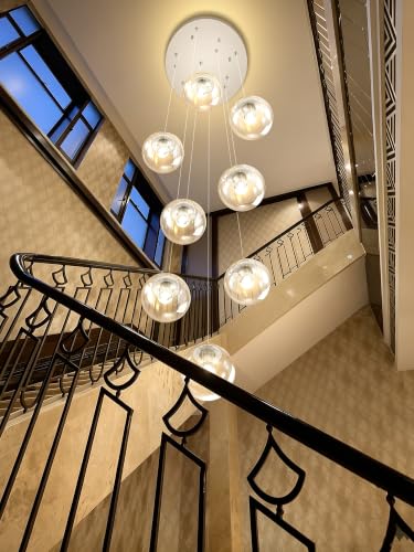 Silver LED Staircase Chandelier 10 (Silver-Clear / Globe 10-Light)