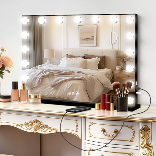 Vanity Mirror with Lights (Black / 28"L x 20"W)