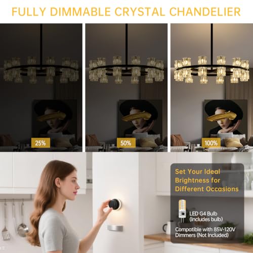 24 Lights Dia 26" Black Crystal Chandeliers for Dining Room Light Fixture (Black / Round D26'' 24-Lights)