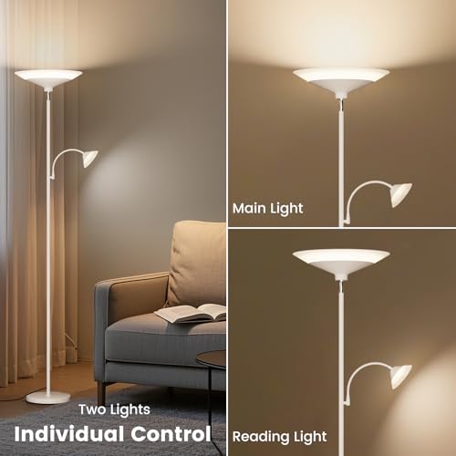 Upgraded 2 Light Torchiere Floor Lamp (White)
