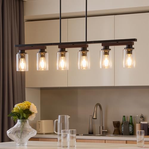 6 Light Black Linear Chandelier (Black+Clear Glass / 6 Light)