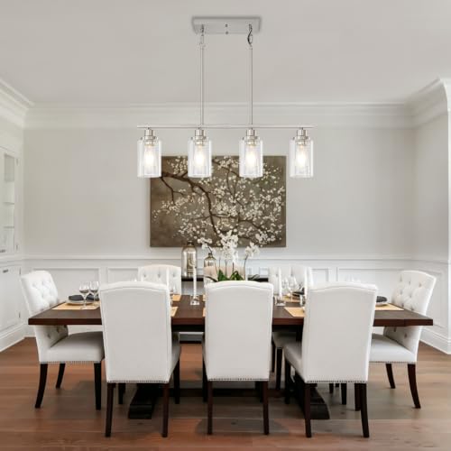 Brushed Nickel Linear Chandelier Over Table (4-Light Clear Nickel)