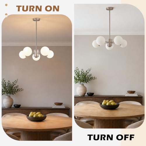 5-Light Mid-Century Modern Nickel Sputnik Chandeliers Dining Room (Milk, Nickel, S)