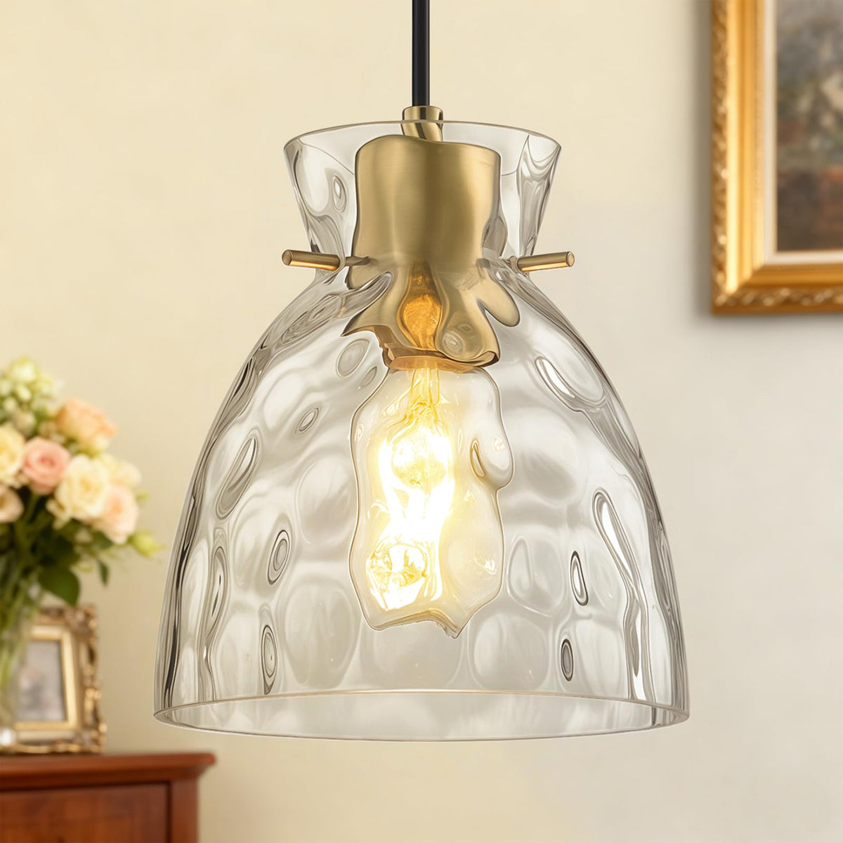 5.9" Mini Black Gold Hammered Glass Pendant Lights Kitchen Island Lighting (1-Pk Brushed Gold / D5.9")