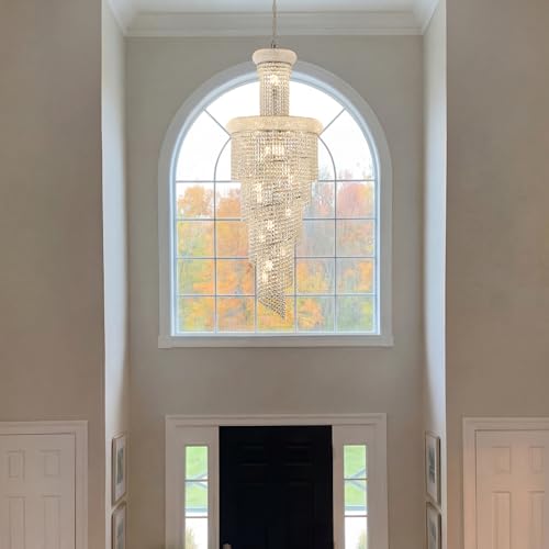 20 Light Spiral Crystal Chandelier Chrome Finish for High Ceiling Foyer Entryway Living Room Staircase 60'' H X 22'' W X 22'' D (Chrome / 60'' H X 22'' W X 22'' D)