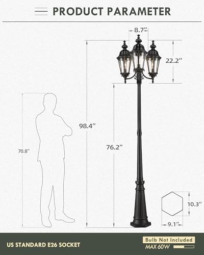 HWH 98 Inch Outdoor Lamp Post Light