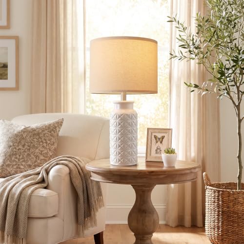 22.6" Modern Ceramic Bedside Lamps Set of 2 (White)