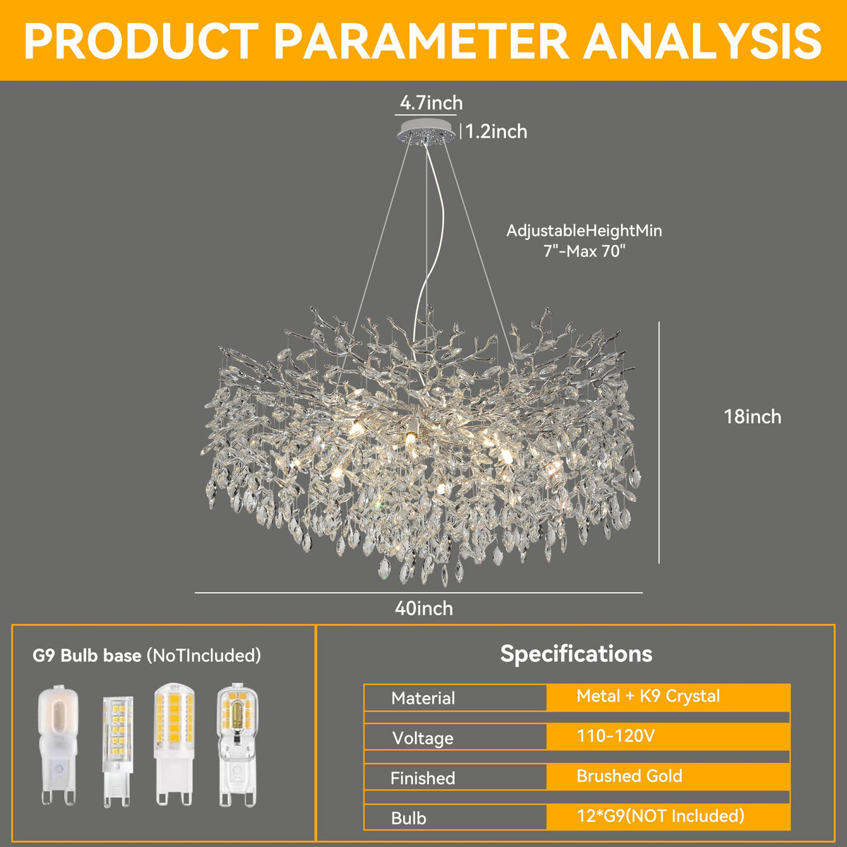Modern Crystal Tree Branches Chandelier (Silver / Round 40")